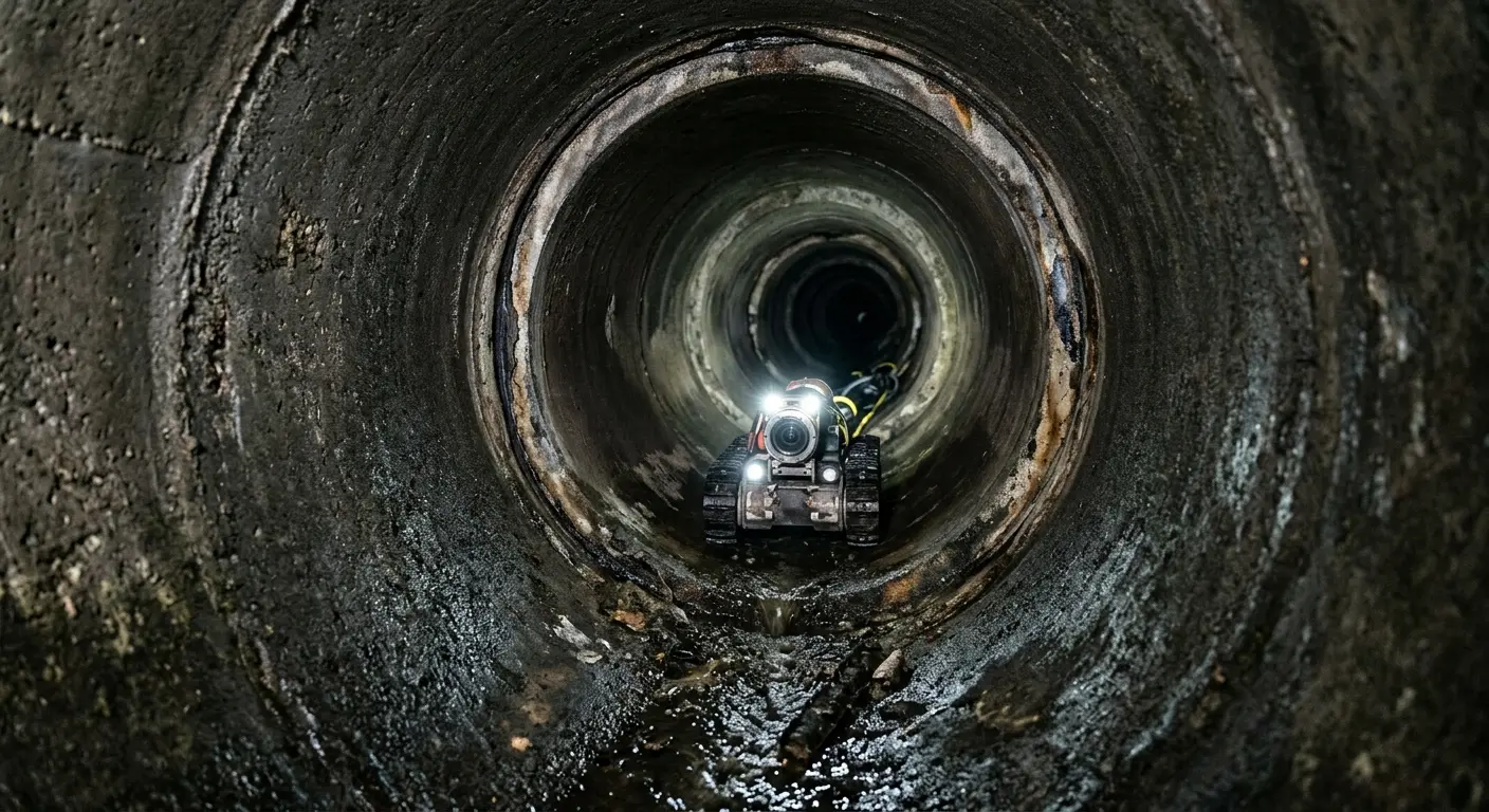 Robotic sewer camera inspecting pipe interior for Drain Snake Service in Cobleskill