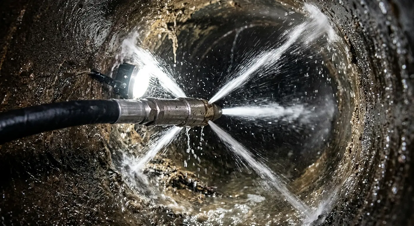 High-pressure hydro jetting nozzle cleaning sewer pipe for Storm Drain Cleaning in Cobleskill